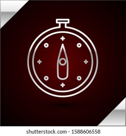 Silver line Compass icon isolated on dark red background. Windrose navigation symbol. Wind rose sign.  Vector Illustration