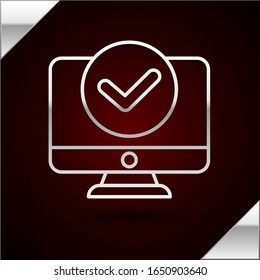 Silver line Computer monitor screen icon isolated on dark red background. Electronic device. Front view.  Vector Illustration