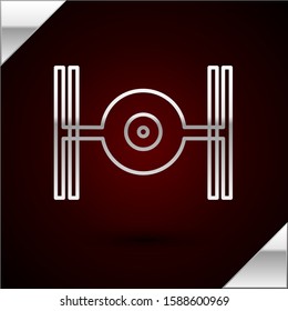 Silver line Cosmic ship icon isolated on dark red background.  Vector Illustration