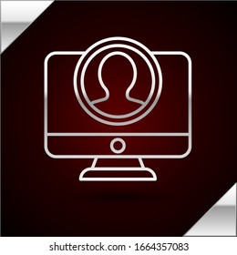 Silver line Create account screen icon isolated on dark red background.  Vector Illustration