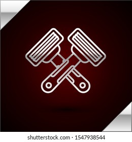 Silver line Crossed shaving razor icon isolated on dark red background.  Vector Illustration