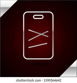 Silver line Cutting board icon isolated on dark red background. Chopping Board symbol.  Vector Illustration
