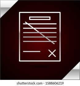 Silver line Delete file document icon isolated on dark red background. Rejected document icon. Cross on paper.  Vector Illustration
