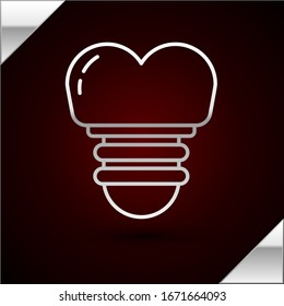 Silver line Dental implant icon isolated on dark red background.  Vector Illustration