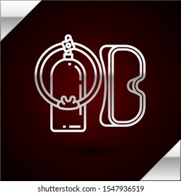 Silver line Diving mask and aqualung icon isolated on dark red background. Oxygen tank for diver. Extreme sport. Sport equipment.  Vector Illustration