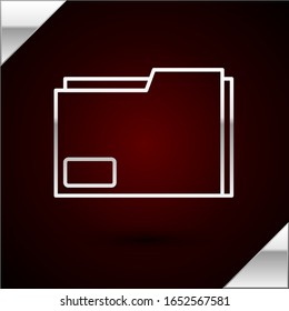 Silver line Document folder icon isolated on dark red background. Accounting binder symbol. Bookkeeping management.  Vector Illustration
