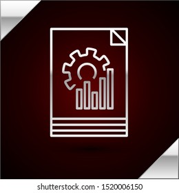 Silver line Document with graph chart icon isolated on dark red background. Report text file icon. Accounting sign. Audit, analysis, planning.  Vector Illustration