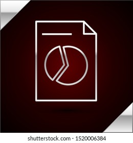 Silver line Document with graph chart icon isolated on dark red background. Report text file icon. Accounting sign. Audit, analysis, planning.  Vector Illustration