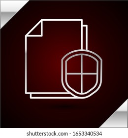 Silver line Document protection concept icon isolated on dark red background. Confidential information and privacy idea, secure, guard, shield.  Vector Illustration