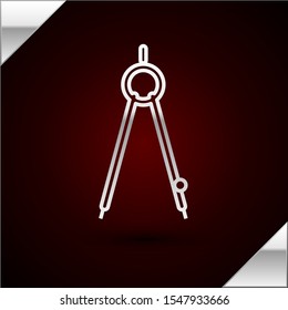Silver line Drawing compass icon isolated on dark red background. Compasses sign. Drawing and educational tools. Geometric instrument.  Vector Illustration