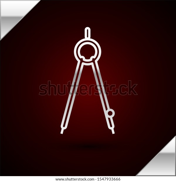 Silver line Drawing\
compass icon isolated on dark red background. Compasses sign.\
Drawing and educational tools. Geometric instrument.  Vector\
Illustration