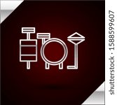 Silver line Drums icon isolated on dark red background. Music sign. Musical instrument symbol.  Vector Illustration