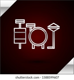 Silver line Drums icon isolated on dark red background. Music sign. Musical instrument symbol.  Vector Illustration