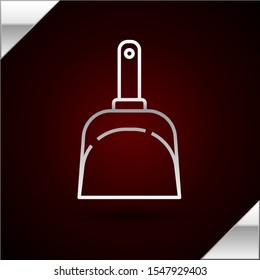 Silver line Dustpan icon isolated on dark red background. Cleaning scoop services.  Vector Illustration
