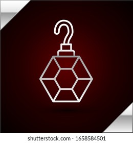 Silver line Earring icon isolated on dark red background. Jewelry accessories.  Vector Illustration
