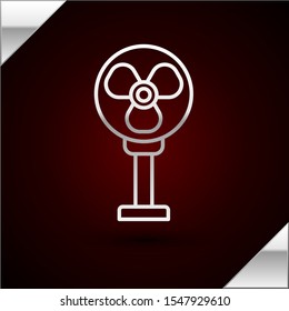 Silver line Electric fan icon isolated on dark red background.  Vector Illustration