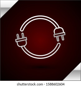 Silver line Electric plug icon isolated on dark red background. Concept of connection and disconnection of the electricity.  Vector Illustration