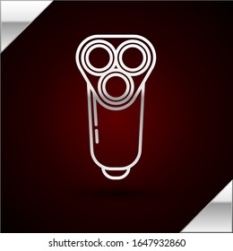 Silver line Electric razor blade for men icon isolated on dark red background. Electric shaver.  Vector Illustration
