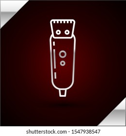 Silver line Electrical hair clipper or shaver icon isolated on dark red background. Barbershop symbol.  Vector Illustration