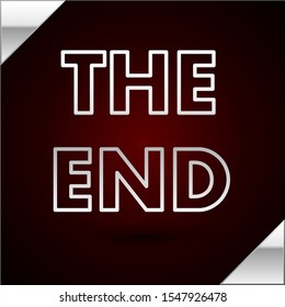 Silver line The End handwritten inscription icon isolated on dark red background. Closing movie frame. Movie ending screen.  Vector Illustration