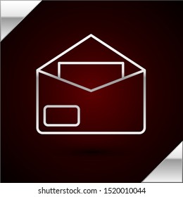 Silver line Envelope icon isolated on dark red background. Email message letter symbol.  Vector Illustration