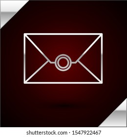 Silver line Envelope icon isolated on dark red background. Email message letter symbol.  Vector Illustration