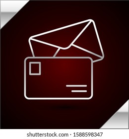 Silver line Envelope icon isolated on dark red background. Email message letter symbol.  Vector Illustration