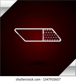 Silver line Eraser or rubber icon isolated on dark red background.  Vector Illustration
