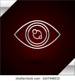 Línea plateada Icono de ojo aislado en fondo rojo oscuro.  Ilustración vectorial