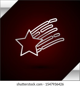 Silver line Falling star icon isolated on dark red background. Shooting star with star trail. Meteoroid, meteorite, comet, asteroid, star icon.  Vector Illustration