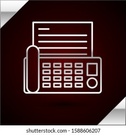 Silver line Fax machine icon isolated on dark red background. Office Telephone.  Vector Illustration