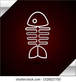 Silver line Fish skeleton icon isolated on dark red background. Fish bone sign.  Vector Illustration