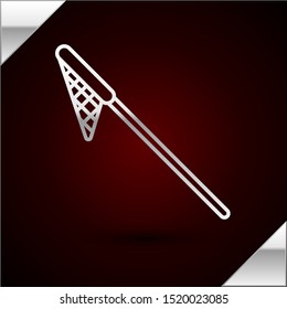 Silver line Fishing net icon isolated on dark red background. Fishing tackle.  Vector Illustration