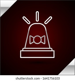 Silver line Flasher siren icon isolated on dark red background. Emergency flashing siren.  Vector Illustration