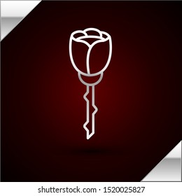 Silver line Flower rose icon isolated on dark red background.  Vector Illustration