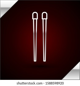 Silver line Food chopsticks icon isolated on dark red background. Wooden Chinese sticks for Asian dishes. Oriental utensils.  Vector Illustration