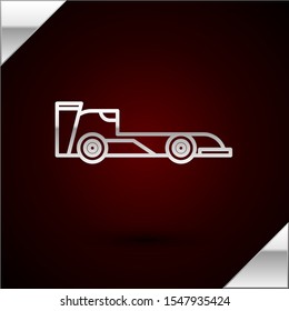 Silver line Formula race car icon isolated on dark red background.  Vector Illustration