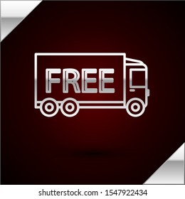 Silver line Free delivery service icon isolated on dark red background. Free shipping. 24 hour and fast delivery.  Vector Illustration