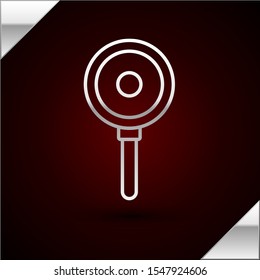 Silver line Frying pan icon isolated on dark red background. Fry or roast food symbol.  Vector Illustration