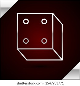 Silver line Game dice icon isolated on dark red background. Casino gambling.  Vector Illustration