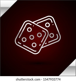 Silver line Game dice icon isolated on dark red background. Casino gambling.  Vector Illustration