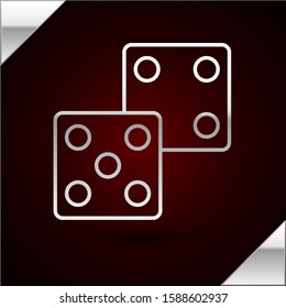 Silver line Game dice icon isolated on dark red background. Casino gambling.  Vector Illustration