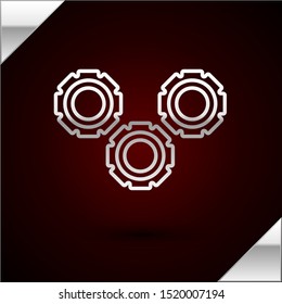Silver line Gear icon isolated on dark red background. Cogwheel gear settings sign. Cog symbol.  Vector Illustration