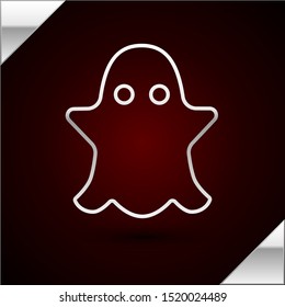 Silver line Ghost icon isolated on dark red background.  Vector Illustration