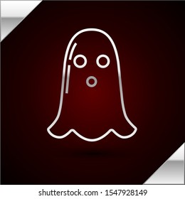 Silver line Ghost icon isolated on dark red background. Happy Halloween party.  Vector Illustration