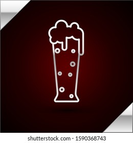 Silver line Glass of beer icon isolated on dark red background.  Vector Illustration