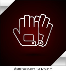 Silver line Gloves icon isolated on dark red background. Extreme sport. Sport equipment.  Vector Illustration