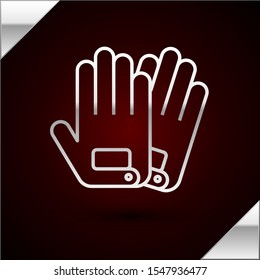 Silver line Gloves icon isolated on dark red background. Extreme sport. Sport equipment.  Vector Illustration