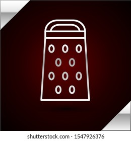 Silver line Grater icon isolated on dark red background. Kitchen symbol. Cooking utensil. Cutlery sign.  Vector Illustration