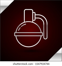 Silver line Hand grenade icon isolated on dark red background. Bomb explosion.  Vector Illustration